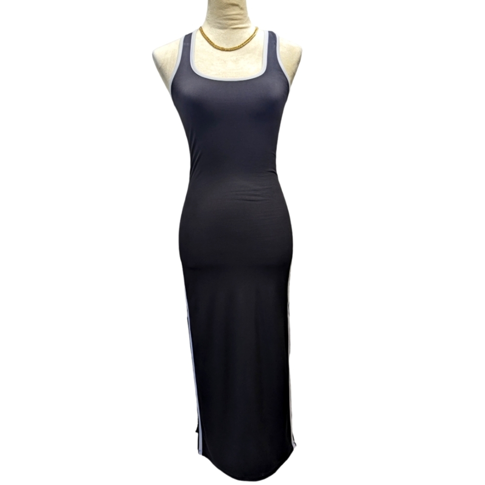 Black split thigh tank dress